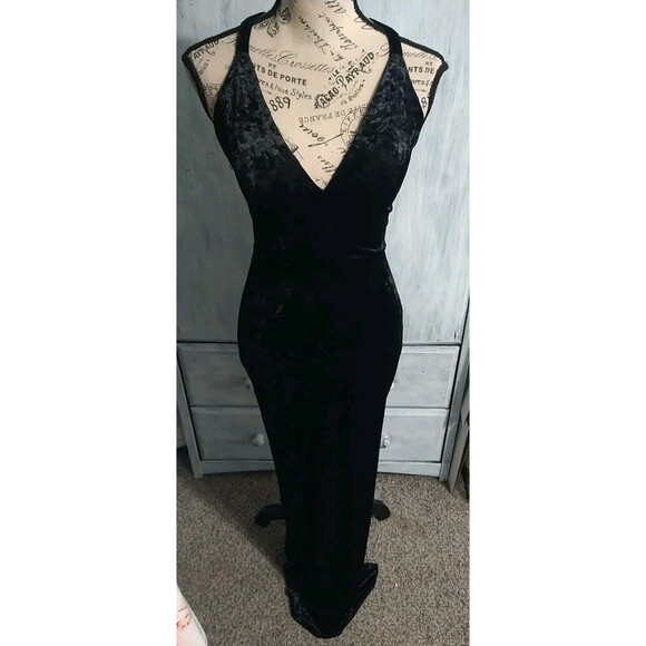 Windsor Maxi Sleeveless Velor Lace Back Dress Black Sm Y2K Wimsygoth Vintage... - Picture 2 of 16